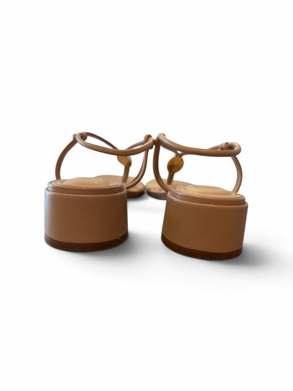 Bamboo Strap Sandal Size 10 Nude Block Heel Gold Hardware Detail Square Toe NEW - Picture 9 of 14